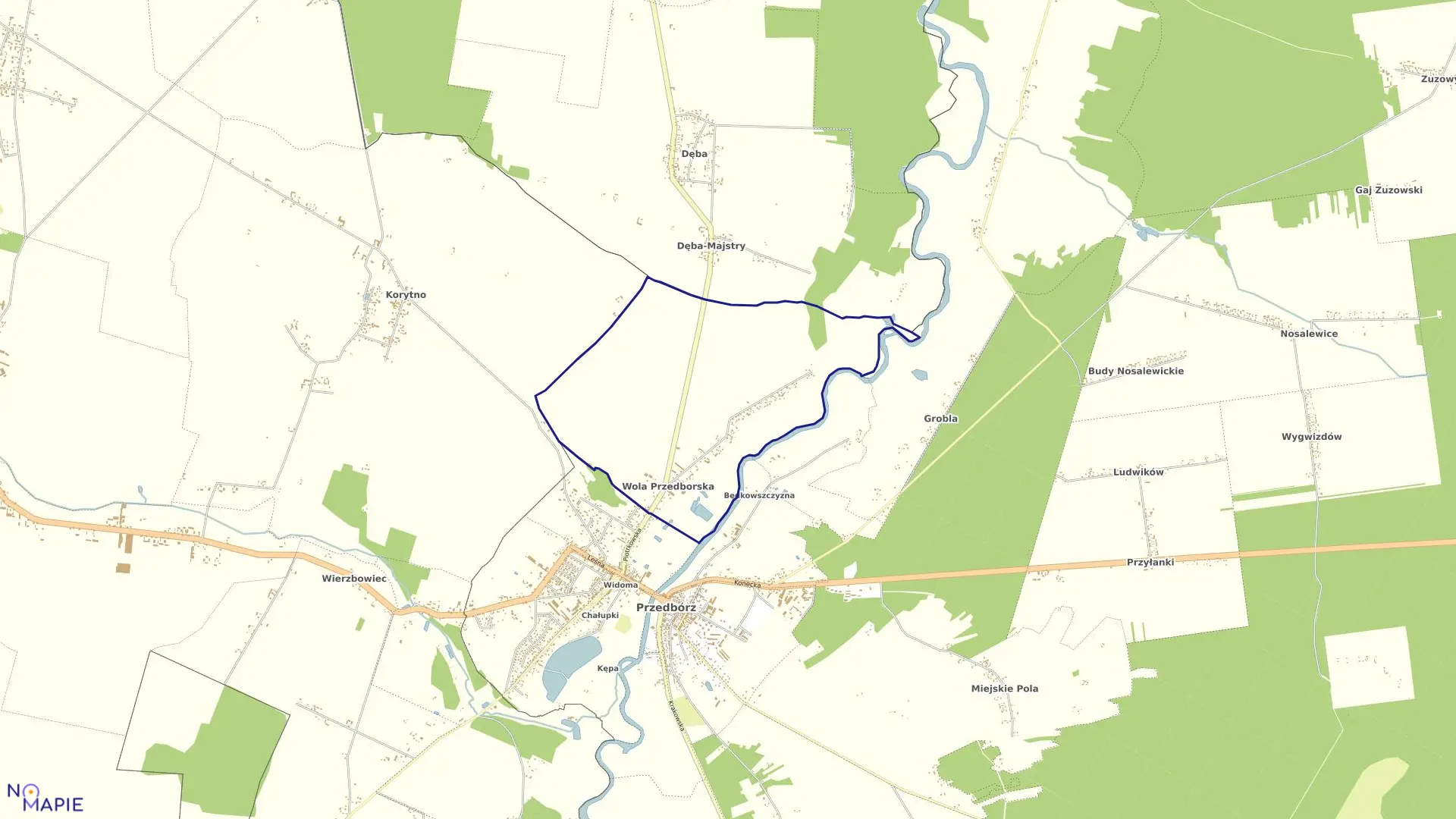 Mapa obrębu WOLA PRZEDBORSKA w gminie Przedbórz